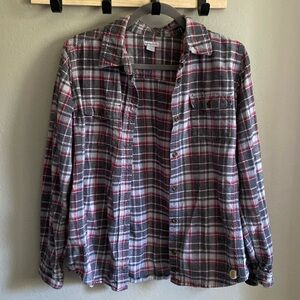 Carhartt Womens Size L Red/Gray Plaid Flannel Button Down Shirt